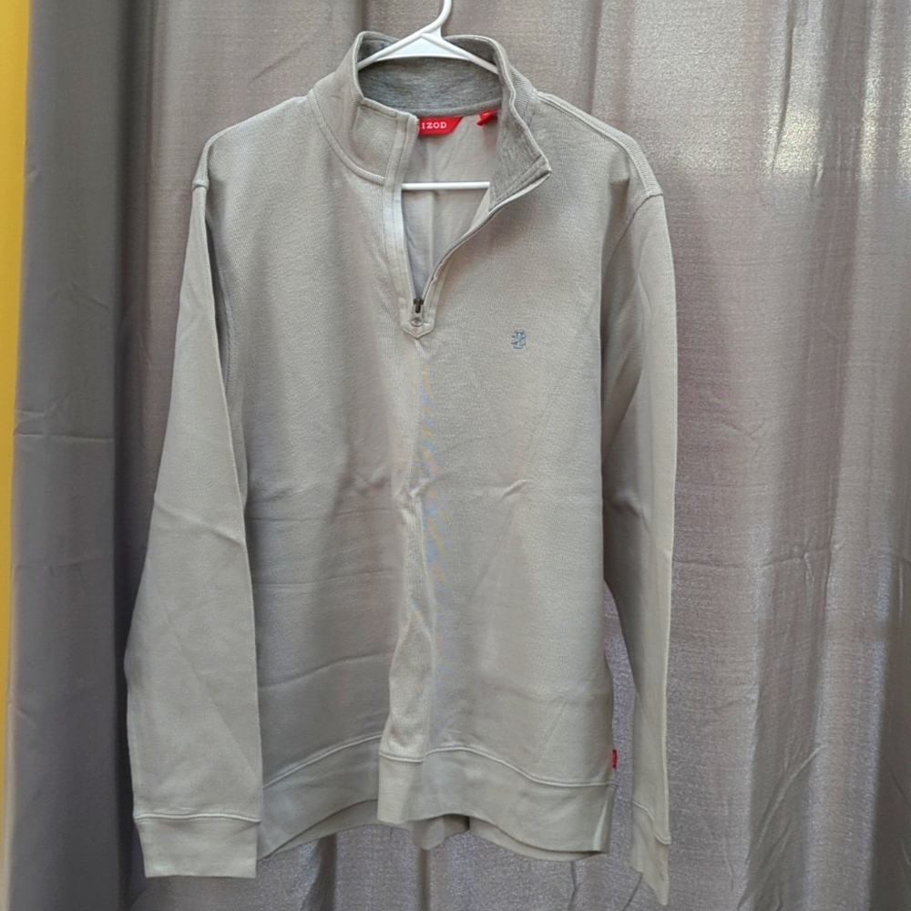 Men's large light gray Izod pullover quarter zip sweater